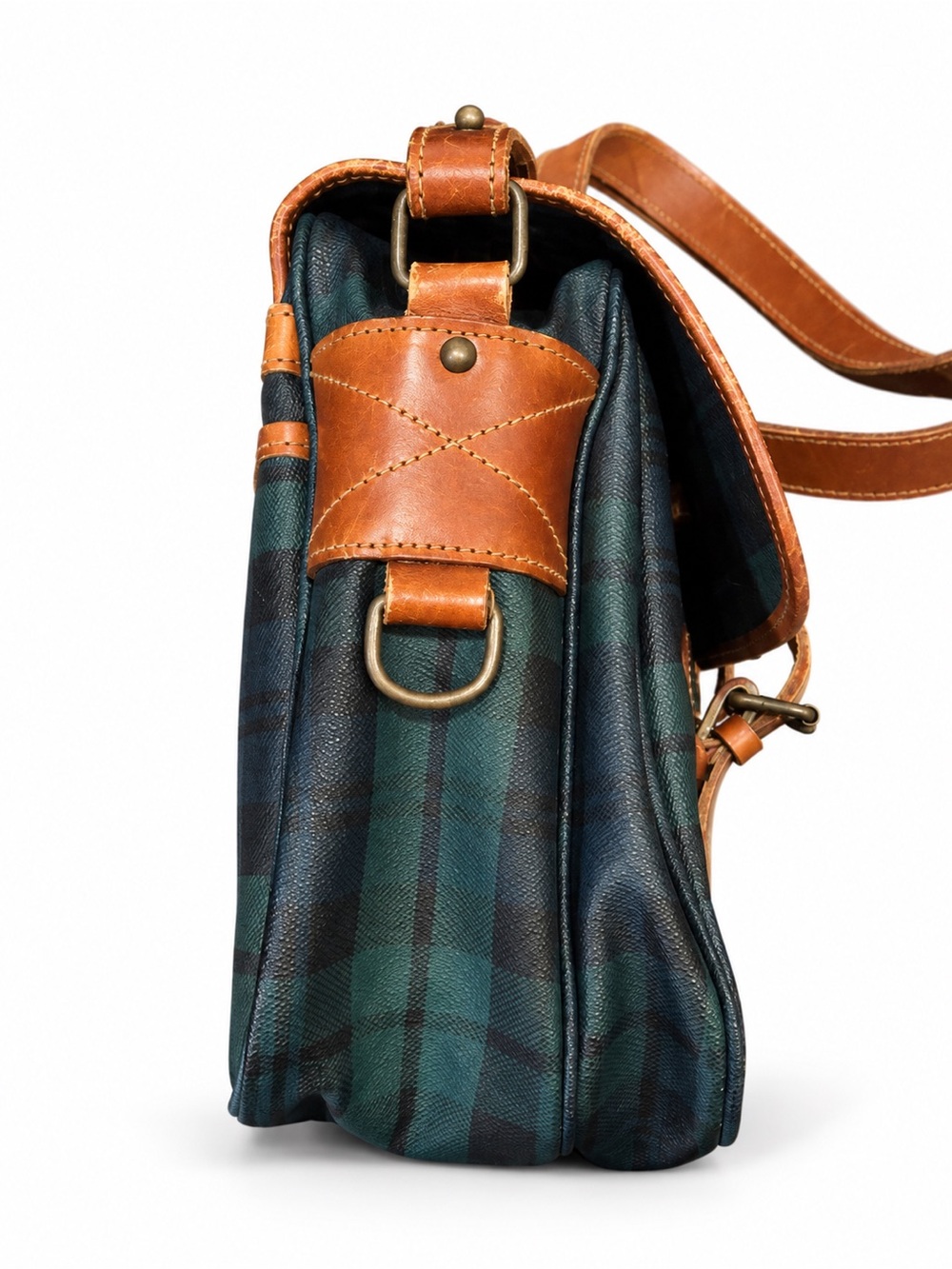 RALPH LAUREN Black Watch Plaid Crossbody Weekend Messenger Laptop Shoulder Bag - Picture 5 of 16